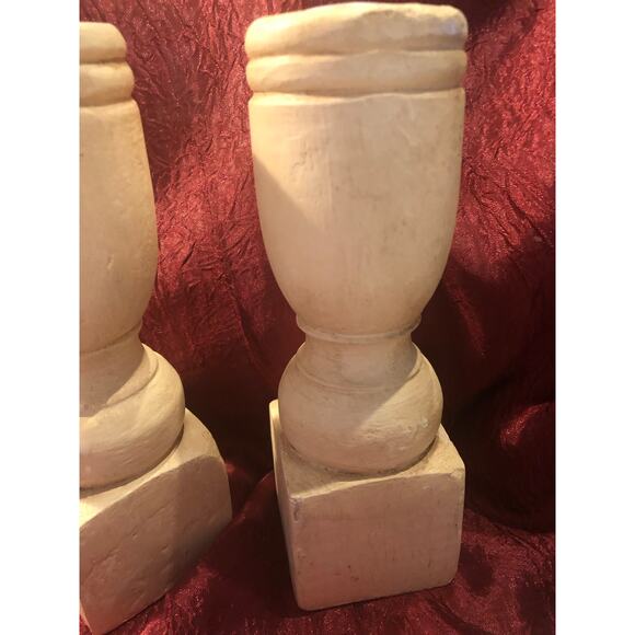 Rustic Country Farmhouse Vibe Candle Holders Wooden Off White 8” - Picture 5 of 6